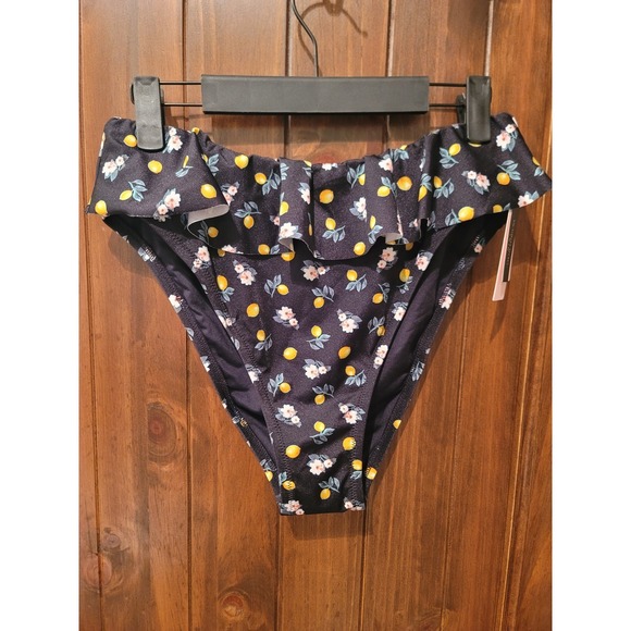 Victoria's Secret Other - Victoria's Secret Bikini Bottoms Large Ruffles Black Floral/Lemon